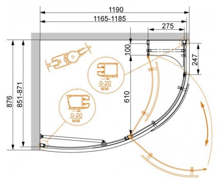 Душевой уголок Cezares Elena RH1 120/90 C Cr L с поддоном 
