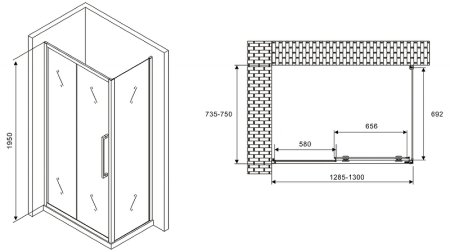 Душевой уголок Abber Schwarzer Diamant 130x75 AG30130H-S75 профиль Хром стекло прозрачное 