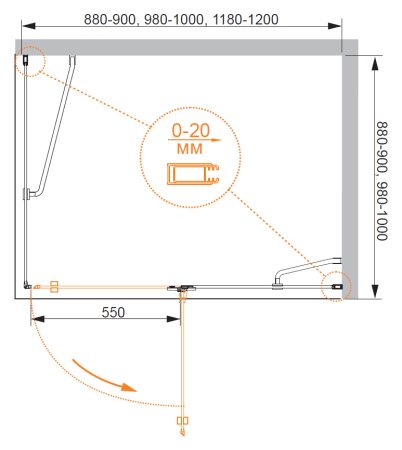 Душевой уголок Cezares Bergamo AH1 90/100 C Cr R 
