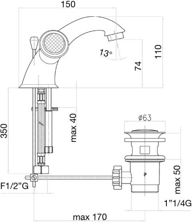 Смеситель для раковины Fiore VENERE SKY (SWAROVSKI®) 13ZZ0622, бронза 