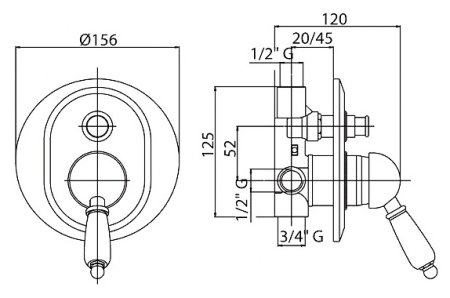Смеситель Cezares Vintage VINTAGE-VDIM-01-Sw для ванны с душем 
