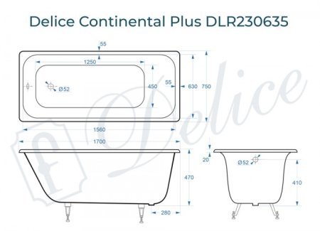 Ванна чугунная Delice Continental PLUS 170х75 