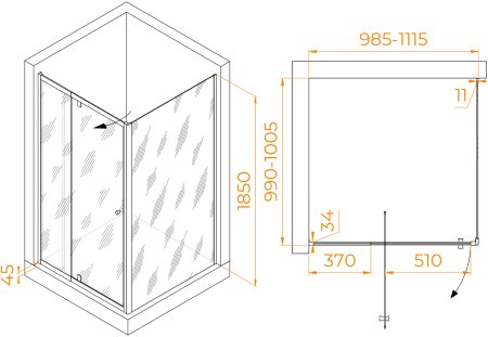 Душевой уголок RGW PA-32B (PA-02B + Z-050-1B) 1000x1000 