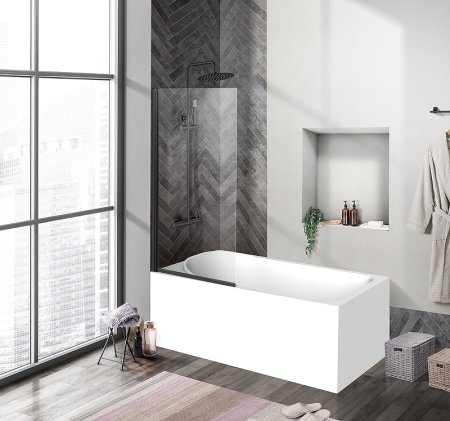 Шторка на ванну BelBagno Uno 90 UNO-V-1-90/150-C-NERO профиль Черный матовый стекло прозрачное 