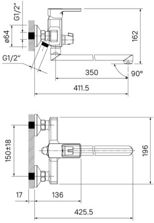 Смеситель для ванны с длинным изливом IDDIS Bild (BILSB00i10WA) 