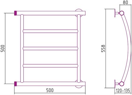 Водяной полотенцесушитель Сунержа Стилье Минор 500х500 00602-5050 Хром 