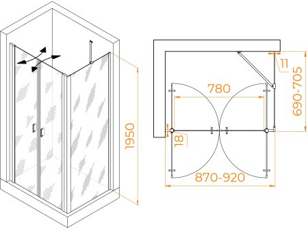 Душевой уголок RGW PA-144B (PA-104B+Z-050-2B+O-204B) 900x700 