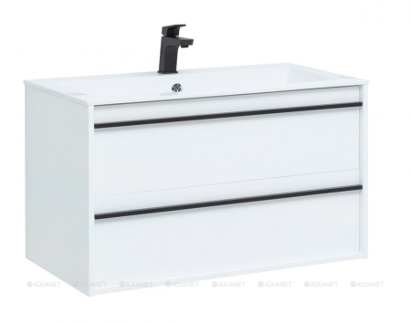 Тумба c раковиной Aquanet Lino 90 белый матовый 