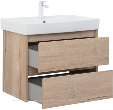 Тумба с раковиной Aquanet Nova Lite 75 дуб крафт (2 ящика) 