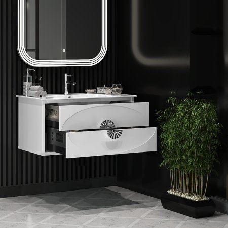 Тумба под раковину Opadiris Ибица 90 00-00003606 подвесная Белая глянцевая, Серебро 