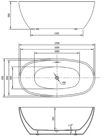 Акриловая ванна Vincea 170x85 VBT-404-1700 без гидромассажа 