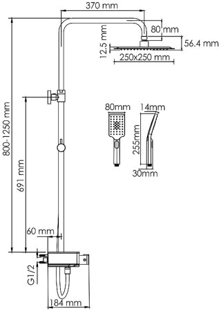 Душевая система WasserKRAFT A114.255.130.CB Thermo с термостатом Черная матовая 