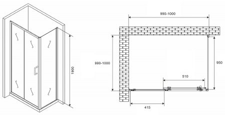 Душевой уголок Abber Schwarzer Diamant 100x100 AG301005-S1005 профиль Хром стекло прозрачное 