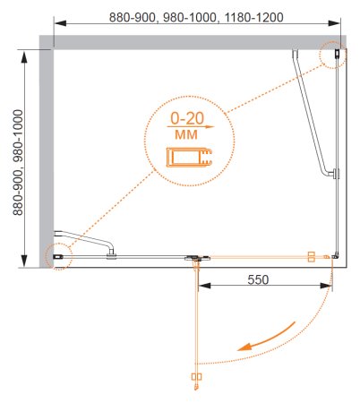 Душевой уголок Cezares Bergamo AH1 90/100 C Cr L 