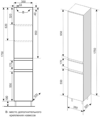 Шкаф пенал Style Line Атлантика Люкс Plus 35 СС-00002284 с бельевой корзиной Бетон темный 