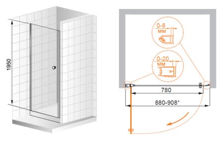 Душевая дверь в нишу Cezares Elena B1 90 P Cr L 