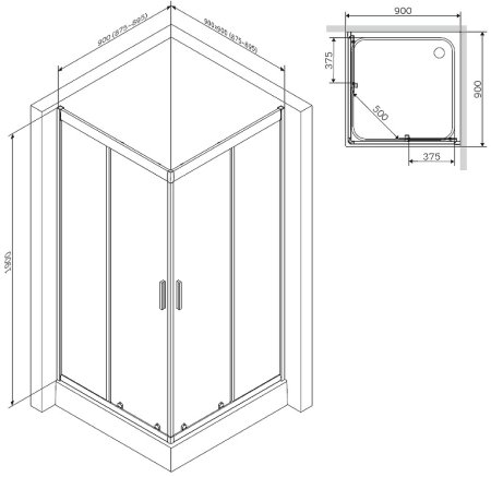 Душевой уголок AM.PM Gem 90х90 W90G-403-090MT профиль Серый стекло прозрачное 