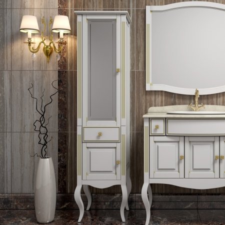 Шкаф пенал Opadiris Лаура 44 L Z0000006525 Белый с золотой патиной ручки Swarovski Золото 