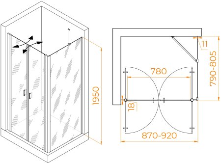 Душевой уголок RGW PA-144B (PA-104B+Z-050-2B+O-204B) 900x800 