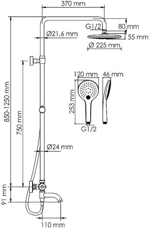 Душевая система WasserKRAFT A288.077.078.BM Thermo с термостатом Черная матовая 