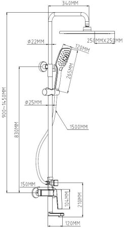 Душевая система ESKO Samara с изливом (ST250 BR) 