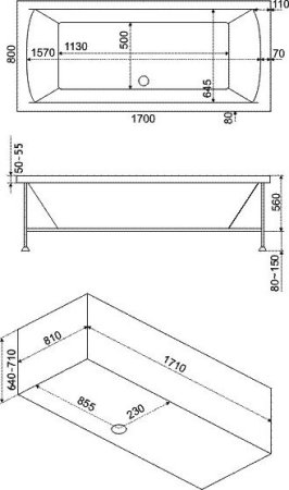 Акриловая ванна Bas Индика 170x80 см с гидромассажем 