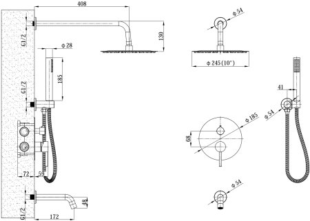 Душевая система скрытого монтажа со смесителем ESKO Gold (Set_7in1 Gold) 