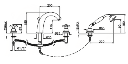 Смеситель для ванны на 4 отверстия Gattoni Vivaldi 12400D0 золото 