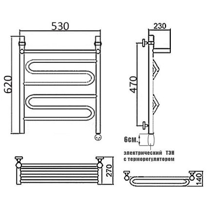 Полотенцесушитель электрический Ника Curve ЛZ/ВП 60х50 правый тэн 