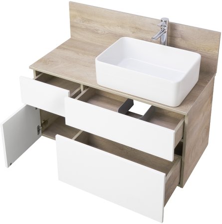 Тумба под раковину Aquaton Мишель 100 1A244101MIX40 подвесная Дуб эндгрейн Белая 