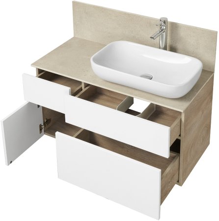 Тумба под раковину Aquaton Мишель 100 1A244101MIX40 подвесная Дуб эндгрейн Белая 