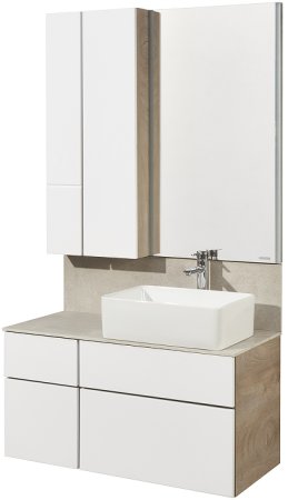 Тумба под раковину Aquaton Мишель 100 1A244101MIX40 подвесная Дуб эндгрейн Белая 