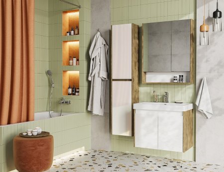 Тумба под раковину Aquaton Сканди Doors 70 1A278901SDZ90 Белый глянец Дуб рустикальный 