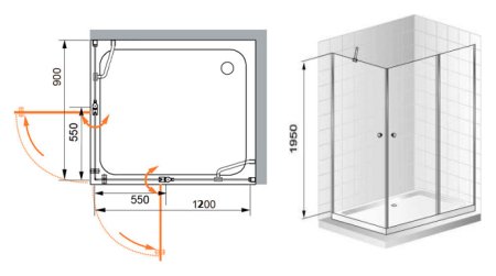 Душевой уголок Cezares Elena AH2 120/90 P Cr R 