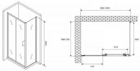 Душевой уголок Abber Schwarzer Diamant 100x70 AG301005-S705 профиль Хром стекло прозрачное 
