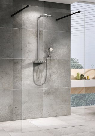 Душевая перегородка Abber Immer Offen 120 AG68120B8 профиль Черный стекло прозрачное 