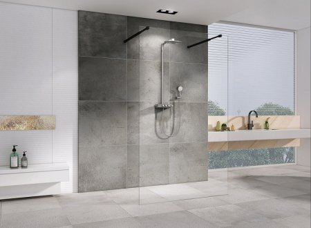 Душевая перегородка Abber Immer Offen 120 AG68120B8 профиль Черный стекло прозрачное 