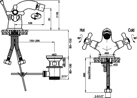 Смеситель Cezares Retro C BS1 02 для биде 