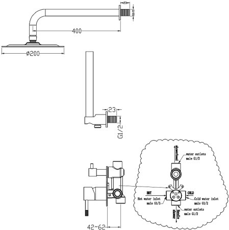 Душевая система Boheme Uno 464-BG Черная матовая Золото 