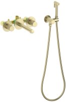Встраиваемый термостатический смеситель для раковины с гигиеническим душем TIMO Saona 2383/17SM, матовое золото