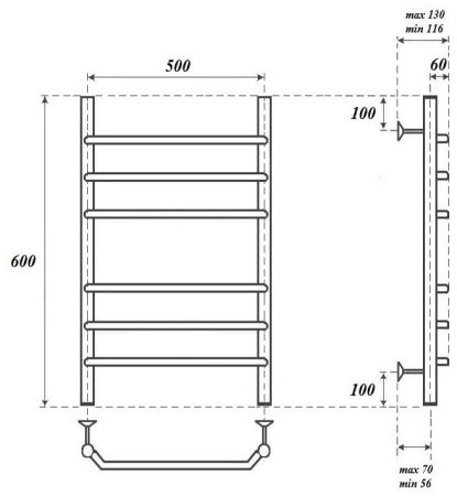 Полотенцесушитель электрический Point Венера PN07156E П6 500x600 левый/правый, хром 