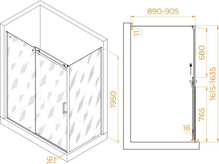 Душевой уголок RGW TO-44 (TO-14 + Z-050-2) 1600x900 