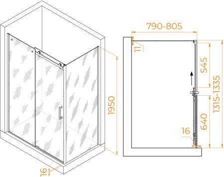 Душевой уголок RGW TO-44-1 (TO-14 + Z-060-2) 1300x800 