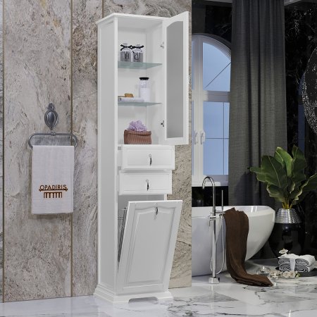 Шкаф пенал Opadiris Риспекто 40 R 00-00005839 с бельевой корзиной Белый матовый 