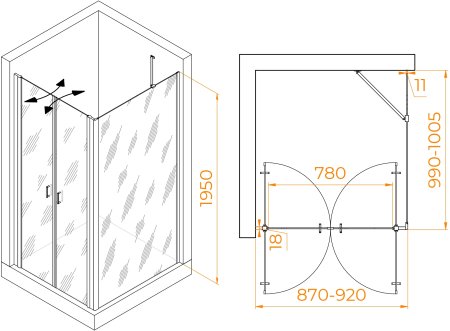 Душевой уголок RGW PA-144B (PA-104B+Z-050-2B+O-204B) 900x1000 
