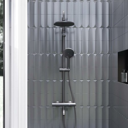 Душевая система Damixa Jupiter 977810300 с термостатом Черная матовая 