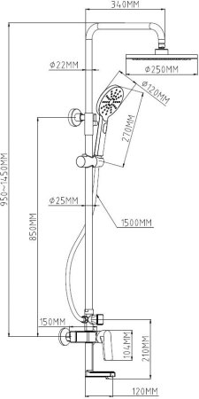 Душевая система ESKO с изливом Eiger (ST250 EG) 