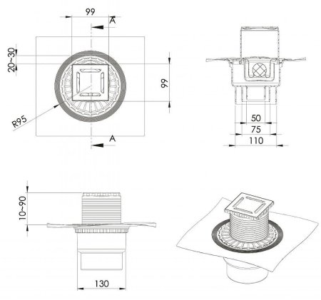 Душевой трап Berges Zentrum Norma 100x100 090462 с решеткой Хром матовый 