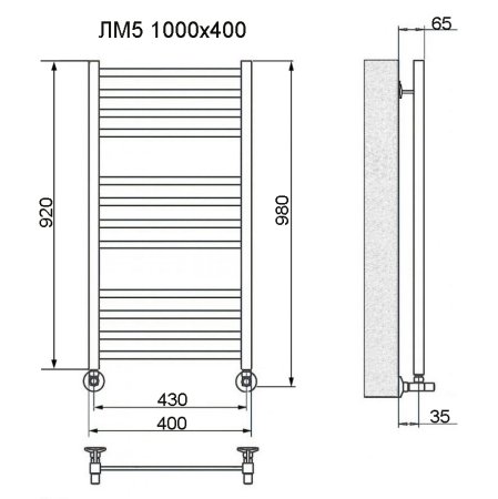 Полотенцесушитель водяной Ника Modern ЛМ-5 100x40 хром люкс с вентилями 