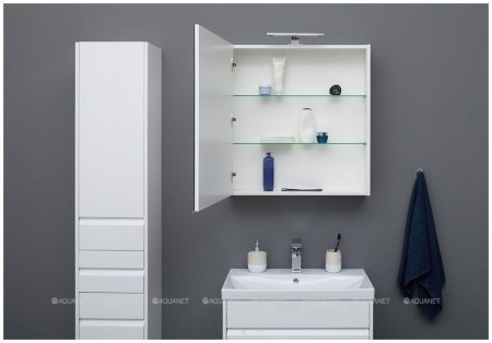 Шкаф-пенал для ванной Aquanet Палермо 35 L белый глянец 